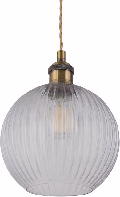 First Choice Lighting Betchley Antique Brass Braided Pendant Light with Transparent Ribbed Glass Shade – 1