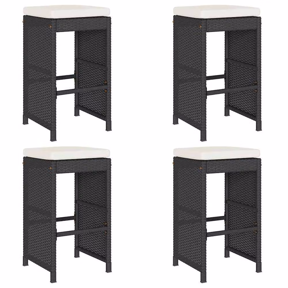 Berkfield Home Beautiful Garden Bar Stools with Cushions, 4 Piece Set in Black Poly Rattan – 3