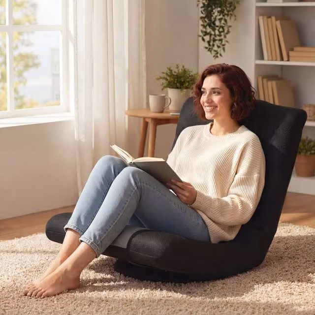 HOMCOM Folding Floor Chair and Relax Recliner with Adjustable Backrest in Black