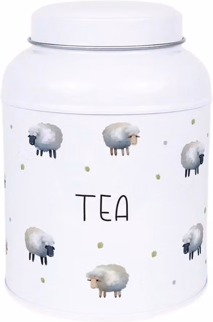 Purely Home Spring Sheep Tea Storage Canister with Domed Lid, White Metal