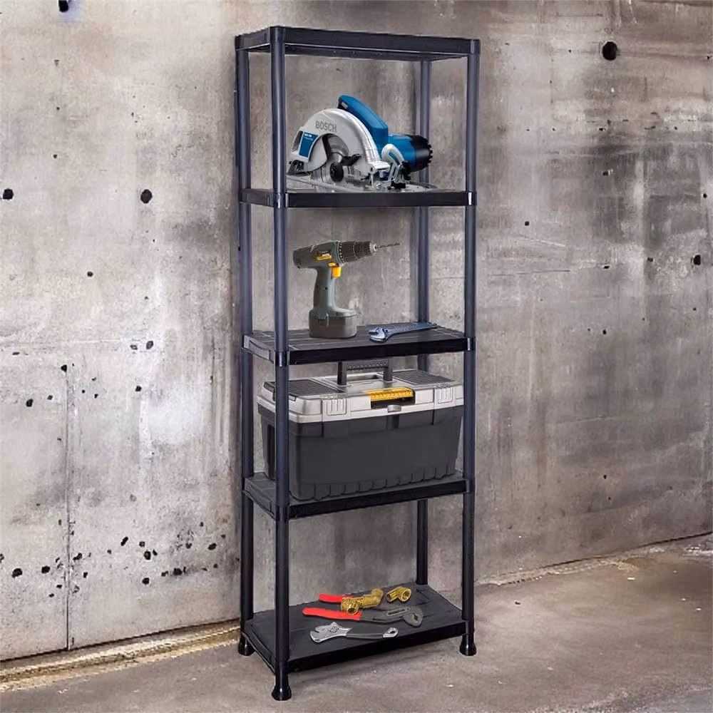 Nordara 5 Tier Plastic Storage Shelving Unit Organiser in Black – 4