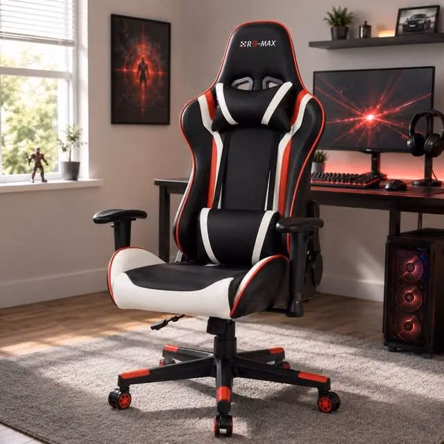 RayGar RG-MAX Pro Reclining Gaming Chair in Red and Black with Headrest and Armrests