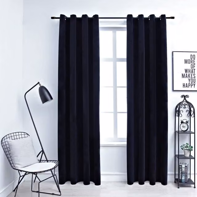 Berkfield Home Blackout Velvet Curtains with Eyelets, 2 Pack, Black, W: 140 cm, H: 225 cm