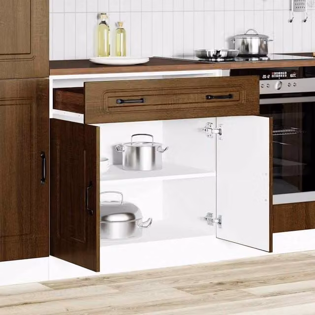 Berkfield Home Kalmar Kitchen Base Cabinet in Brown Oak Engineered Wood, H 81.5 x W 80 cm x D 46 cm