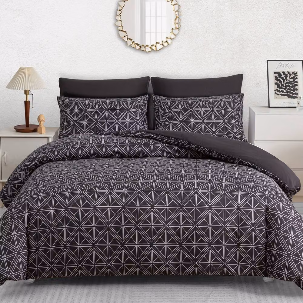Pamposh Modern Reversible Microfibre Duvet Cover and Pillowcase Set in Black, Double (140 x 200 cm) – 2