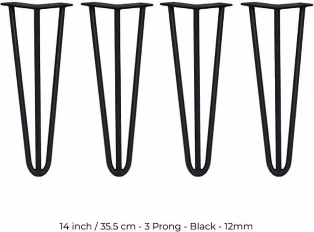 SkiSki 4 x 14 inch Black 3 Prong Hairpin Legs with Screws – 1