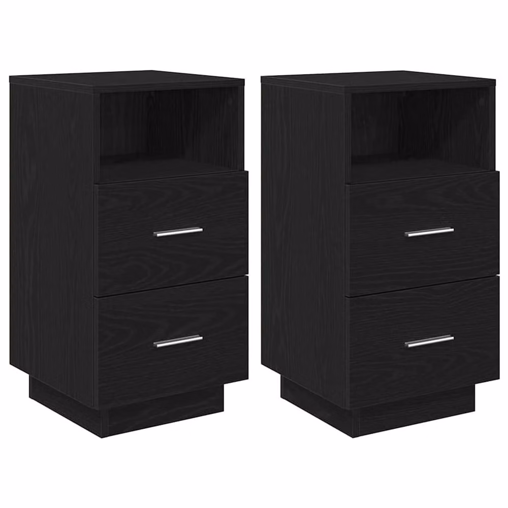 Berkfield Home Set of 2 Durable Black Bedside Cabinets with 2 Drawers, W/D/H: 36 x 36 x 68 cm – 2