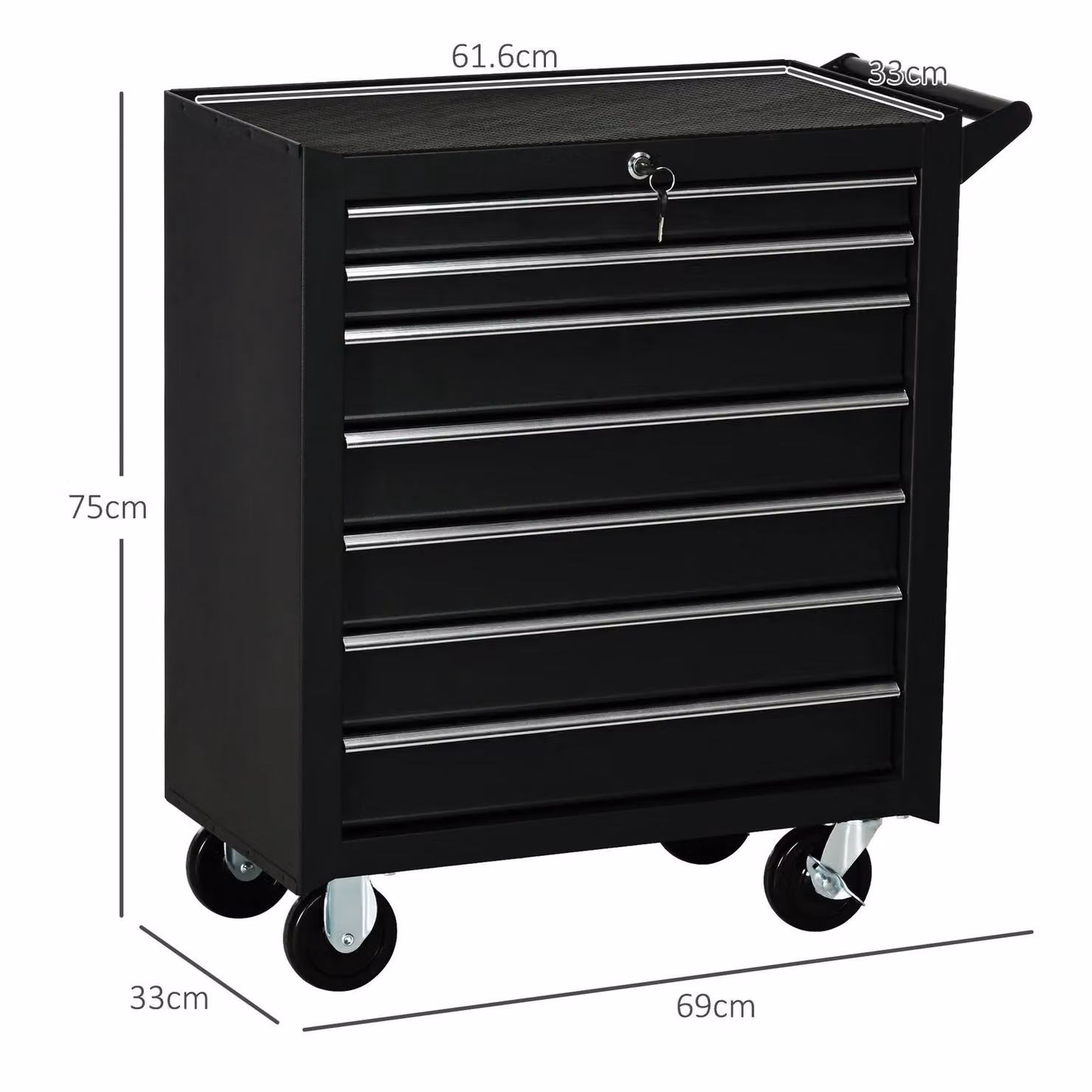 HOMCOM Rollable 7 Drawer Tool Storage Chest in Black – 3