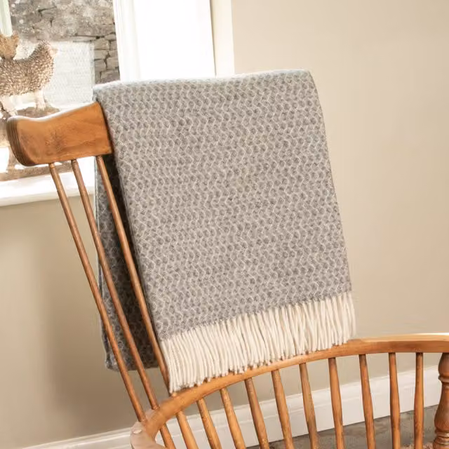 Native Natural Grey Wool Blanket with Hoop Pattern
