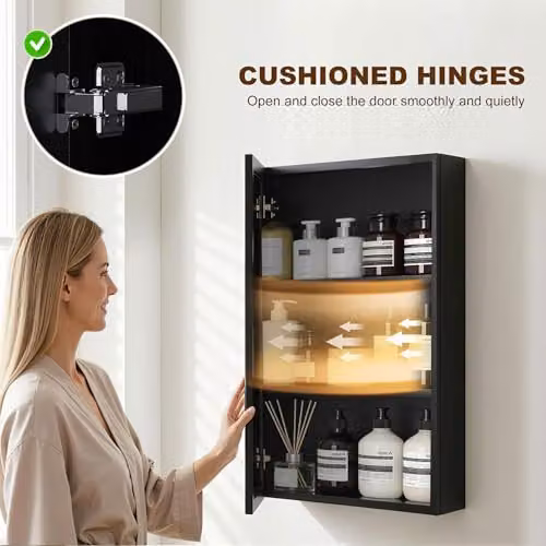 Kleankin Wall Mounted Black Bathroom Cabinet with Mirror and Internal Shelves, W/D/H: 40 x 12 x 60 cm – 6