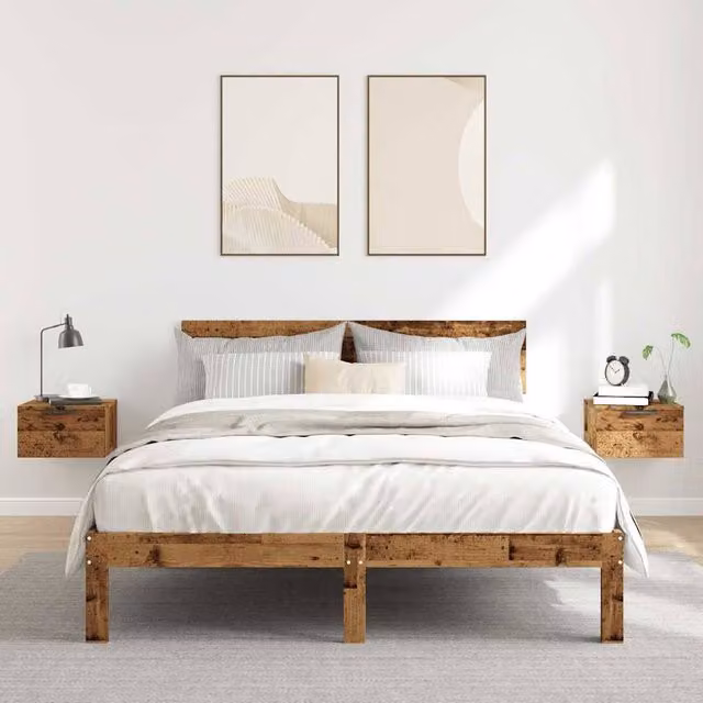 Berkfield Home Set of 2 Durable Wall-mounted Bedside Cabinets in Brown Old Wood, W/D/H: 34 x 30 x 20 cm