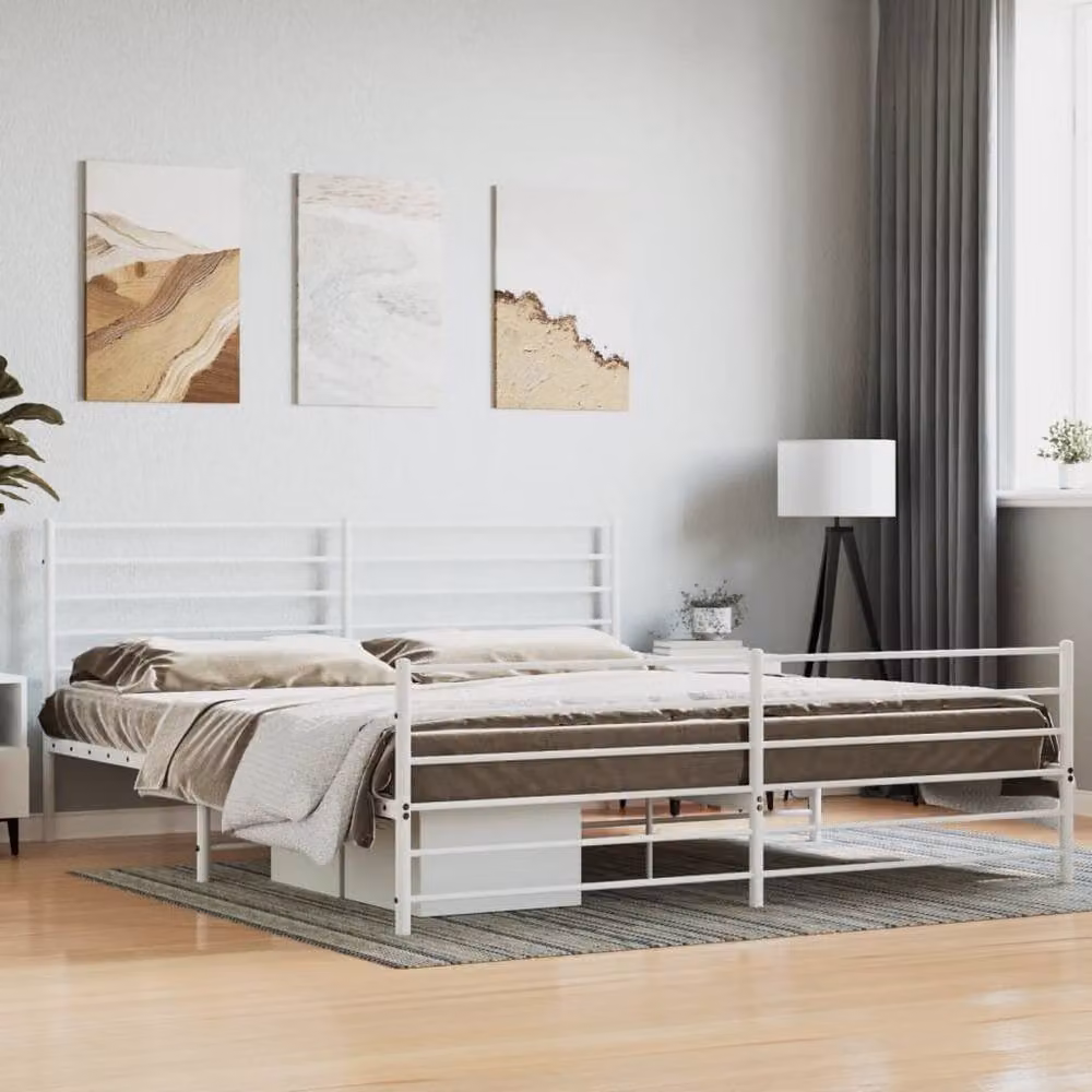 Berkfield Home Metal Bed Frame with Headboard and Footboard in White, 200 x 200 cm – 2