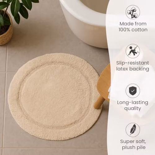 Allure Bath Fashions Round 100% Cotton Non-Slip Bath Mat in Sand/Beige, Diameter: 65 cm – 3