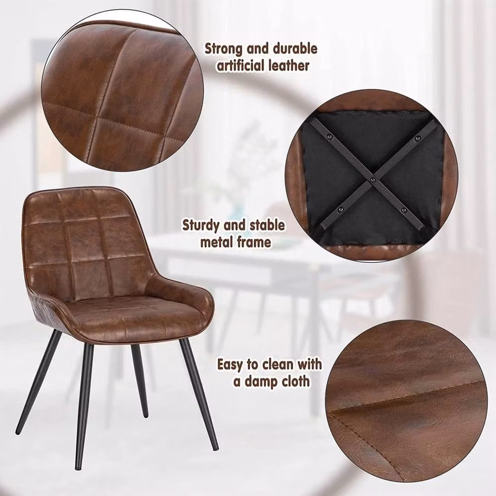 FORGEVIO Pair of Brown Faux Leather Dining Chairs with Metal Legs – 5
