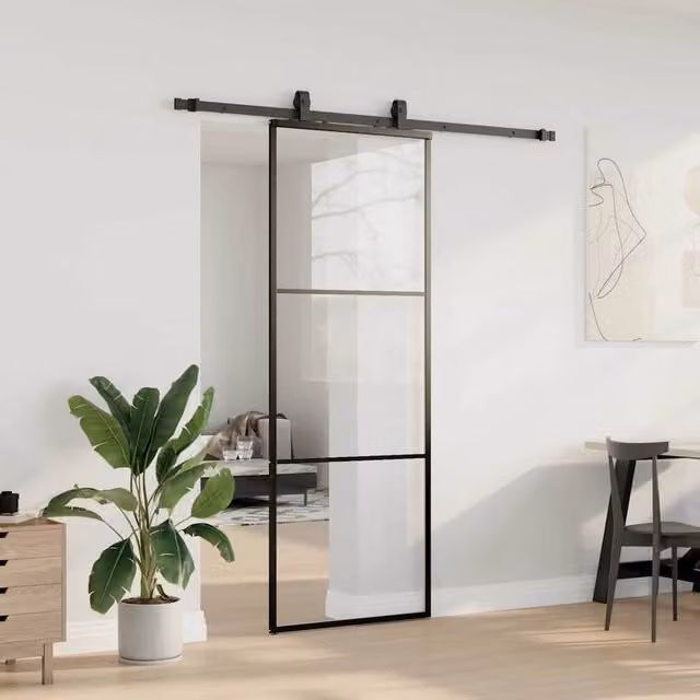 Berkfield Home Sliding Glass Door with Hardware Set, Black, W: 76 cm, H: 205 cm – 1