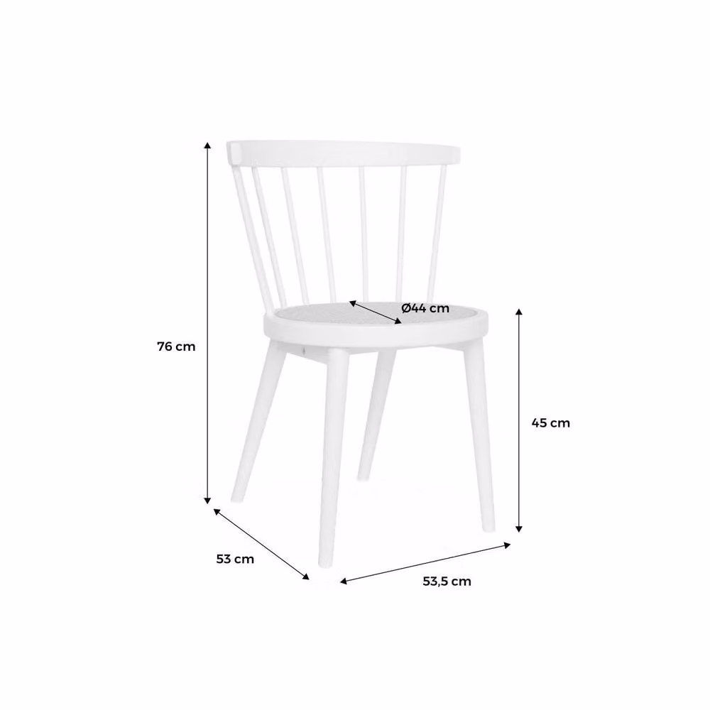 sweeek Pair of Mid-Century White Rubberwood and Cane Dining Chairs, W/D/H: 53.5 x 53.5 x 76 cm – 2