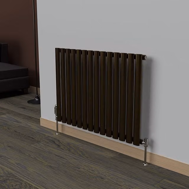 Lux Heat Oval Horizontal Steel Radiator in Gold or Bronze, W: 78 cm, H: 60 cm, D: 6 cm