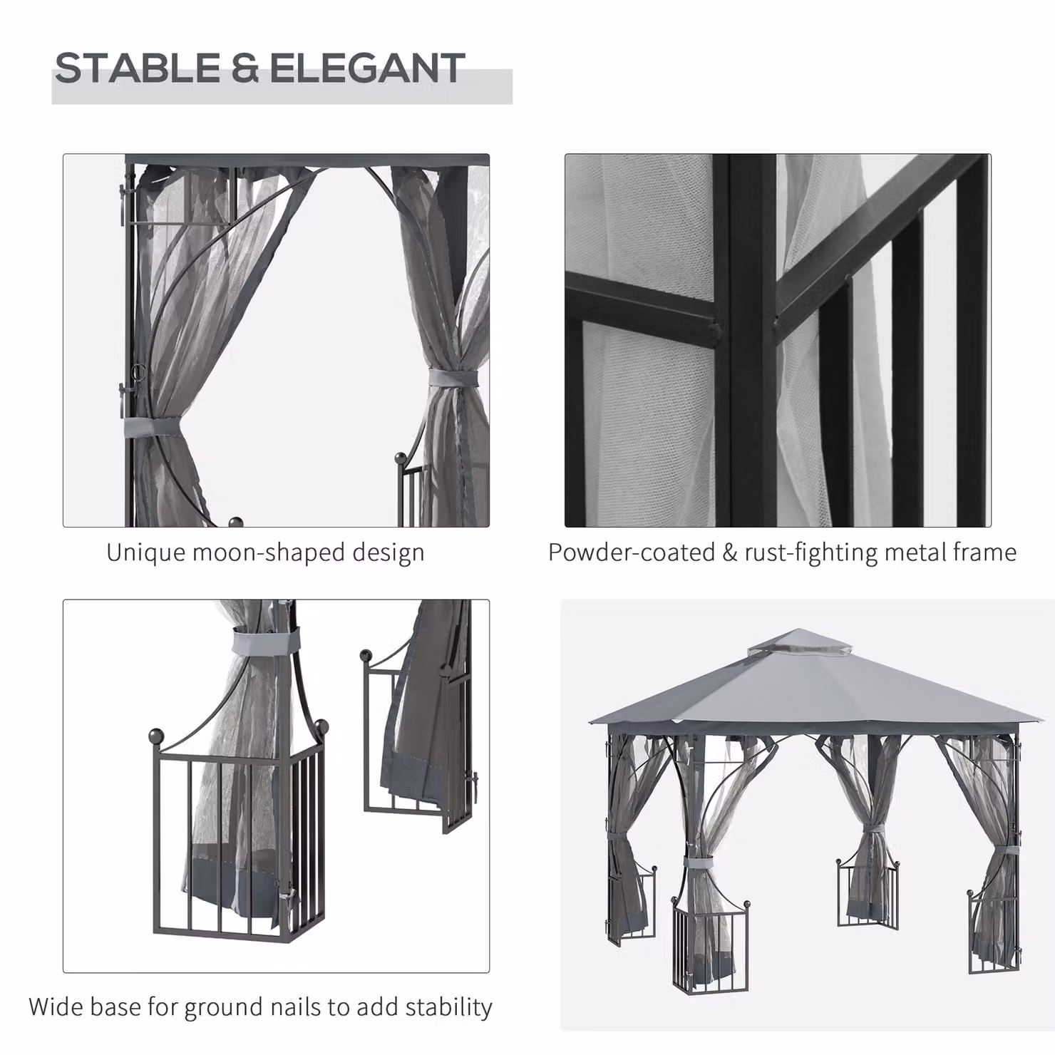 Outsunny Garden Gazebo Patio Party Tent Shelter with Double Tier Sun Shade and Metal Frame, Light Grey, W: 300 cm, D: 300 cm, H: 275 cm – 4