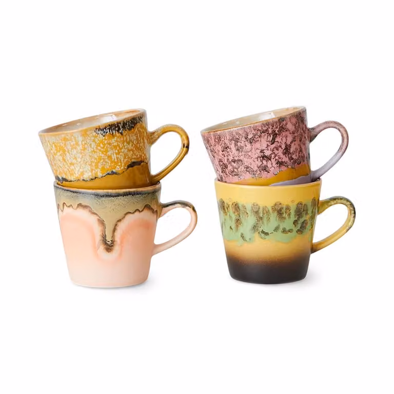 HKLIVING 70s Ceramics Americano Mug Set of 4 in Multicolour