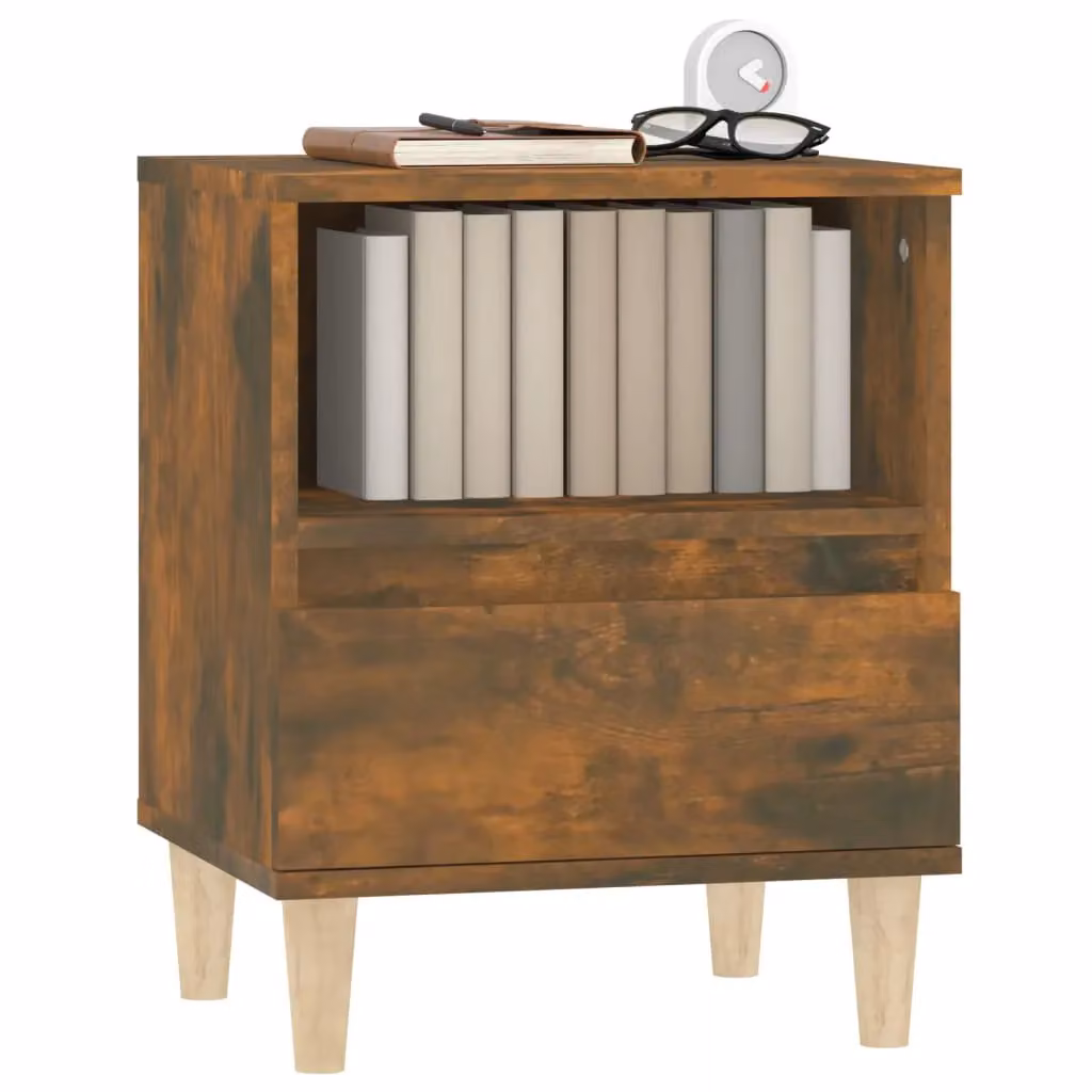 Berkfield Home Set of 2 Smoked Oak Bedside Cabinets in Brown, W/D/H: 40 x 35 x 50 cm – 3