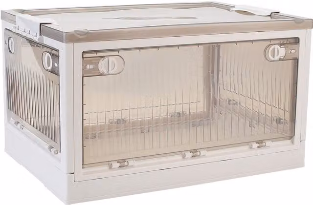 Livingandhome Transparent White Plastic Organiser with Lid, Width: 39 cm
