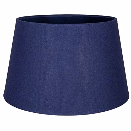 Happy Homewares Traditional Blue and White Linen Fabric Drum Lampshade, Diameter: 30 cm