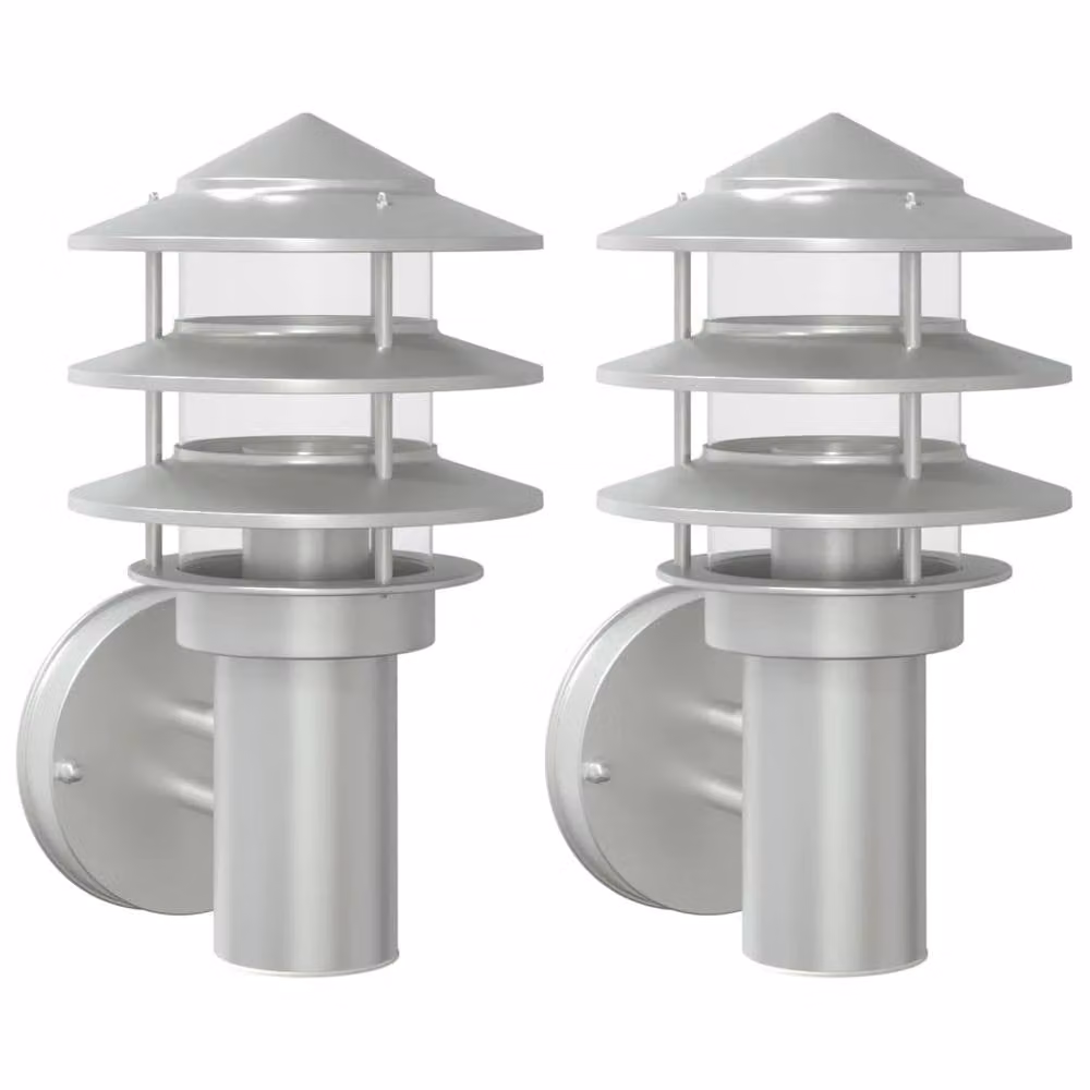 Berkfield Home Set of 2 Modern Silver Stainless Steel Outdoor Wall Lights for Garden – 1