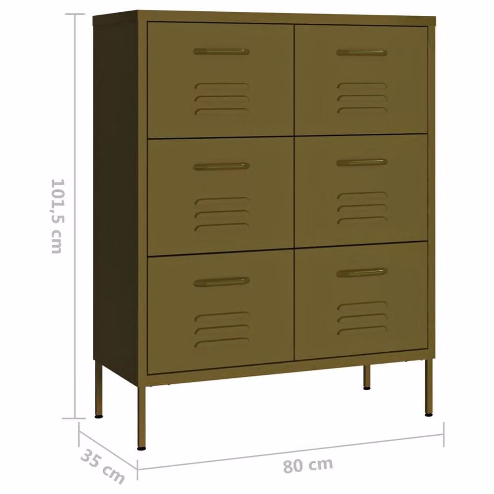 Berkfield Home Steel Drawer Cabinet in Olive Green, W: 80 cm, D: 35 cm, H: 101.5 cm – 5