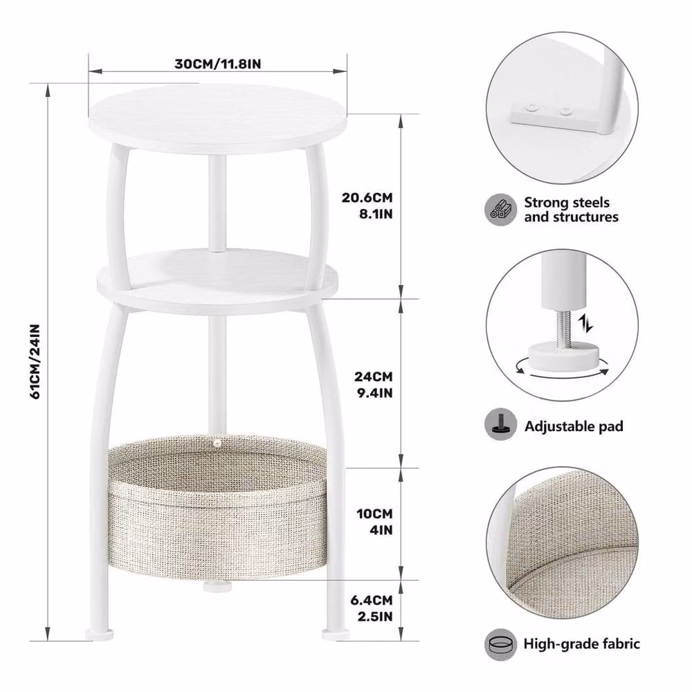 FORGEVIO Round 3 Tier Side Table in White – 2