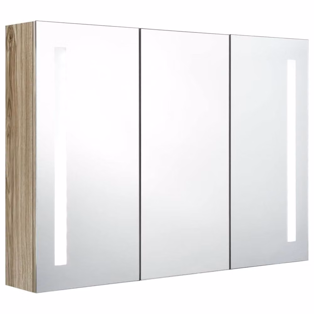 Berkfield Home LED Bathroom Mirror Cabinet in Oak Light Tan, W/D/H: 89 x 14 x 62 cm – 2