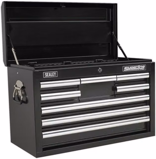 Loops Black 8 Drawer Lockable Tool Chest Storage Cabinet W: 66 cm, D: 31.5 cm, H: 43 cm