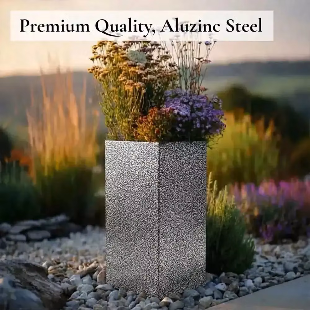 Tulipy Galvanised Steel Tall Square Planter, Silver and Black, W/D/H: 32 x 32 x 75 cm – 7