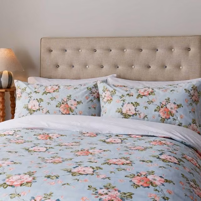 Helena Springfield Fable Wild Rose Kingsize Duvet Cover and Pillowcase Set, Duck Egg and Powder Pink, W: 180 cm, H: 200 cm