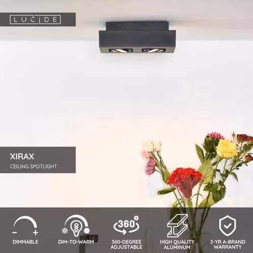 Lucide Xirax Dimmable LED Ceiling Spotlight in Black with GU10 Fitting – 2