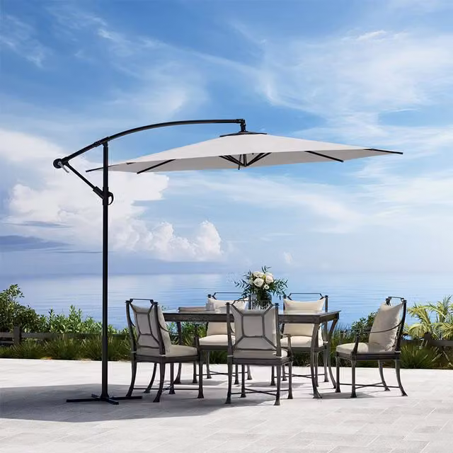Komore 3m Cantilever Patio Parasol with Cross Base in Light Grey