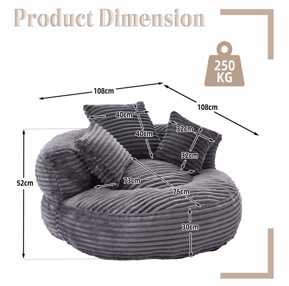 STILVORA Bean Bag Chair with Armrests in Grey, Filled with Shredded Memory Foam and Foam Chunks – 3