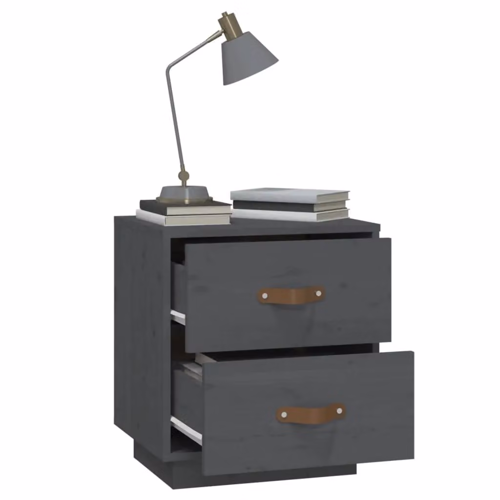 Berkfield Home Grey Solid Wood Pine Bedside Cabinet, W/D/H: 40 x 34 x 45 cm – 3