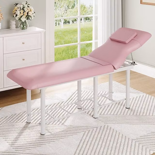 Livingandhome Pink Massage Bed with Adjustable Backrest for Physical Therapy, Spa and Facials