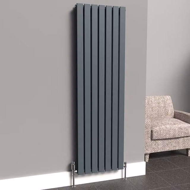 Lux Heat Flat Coloured Vertical Radiator in Grey, H: 160 cm, W: 49 cm