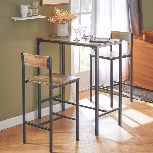 SoBuy 3 Piece Industrial Kitchen Bar Set in Brown