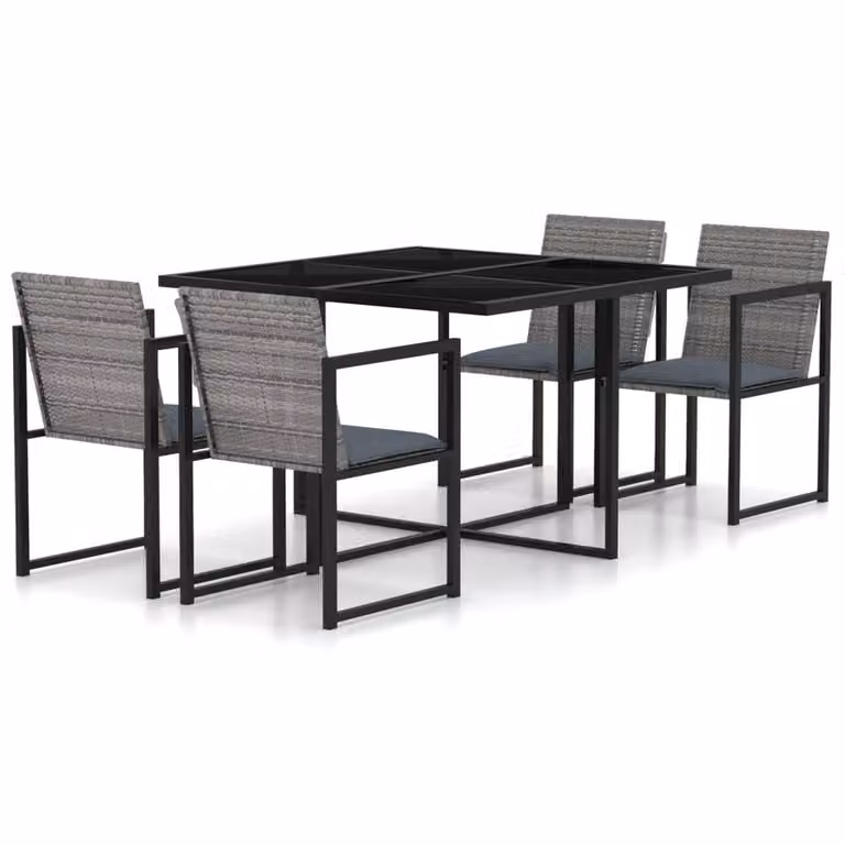 Berkfield Home 5 Piece Grey Poly Rattan Outdoor Dining Set with Cushions
