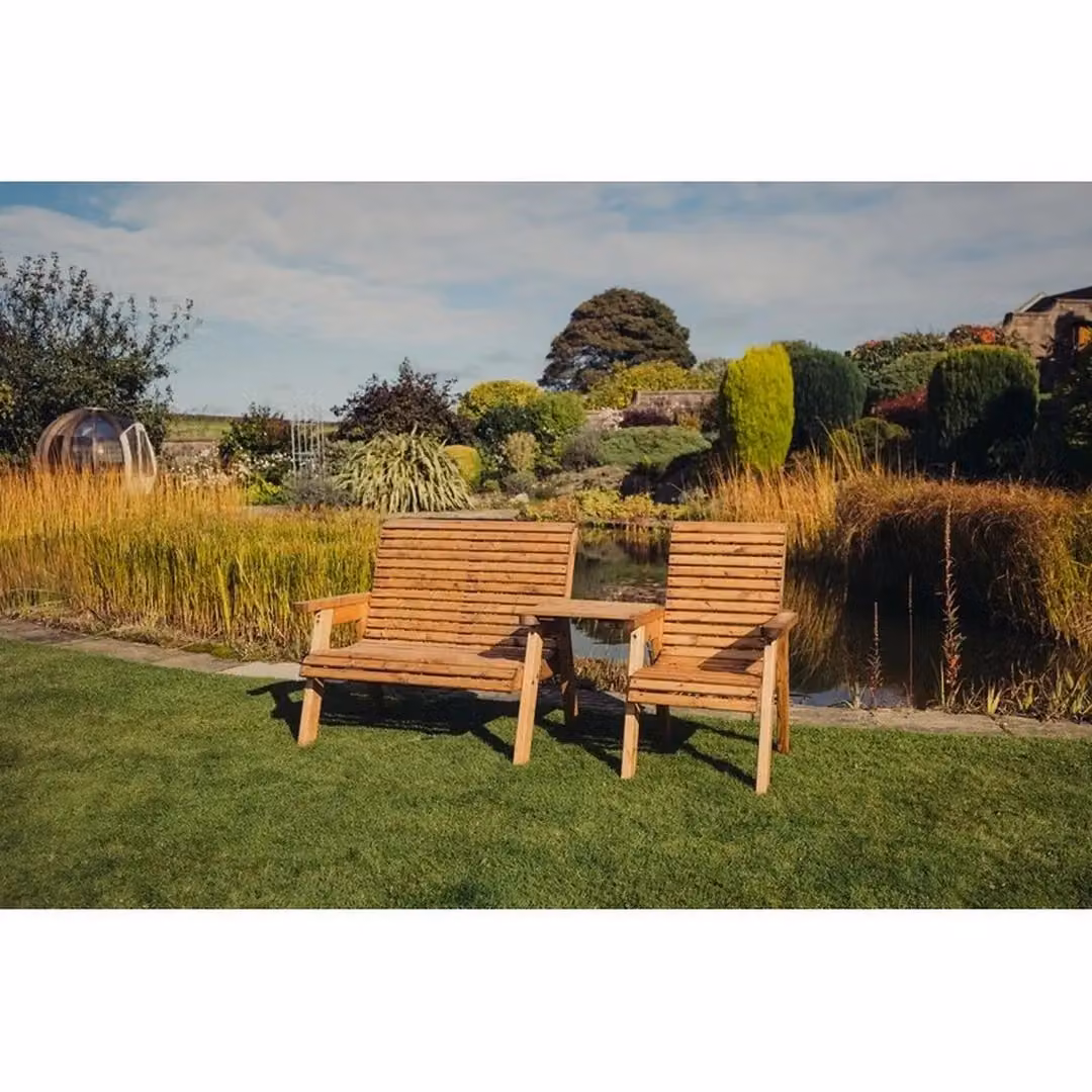 Churnet Valley Garden Furniture Ltd Valley Trio Set with Tray in Brown Pine Wood with Cushions – 2