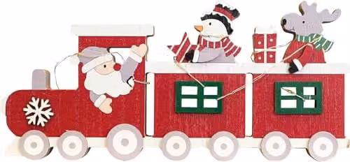 Netagon Red Battery Powered Wooden Christmas Train Tabletop Ornament
