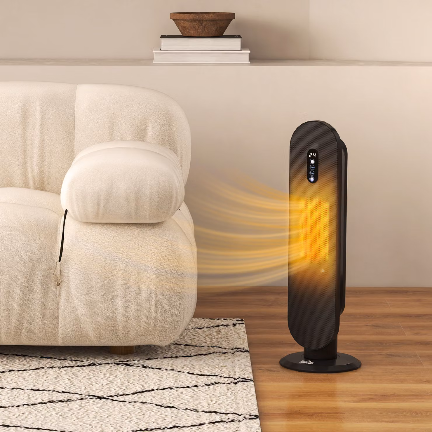 HOMCOM Black Ceramic Tower Space Heater with 2000W Power, Oscillation, Timer and Safety Protection – 2