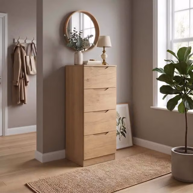 FWStyle Luno Oak 4 Drawer Chest of Drawers in Brown