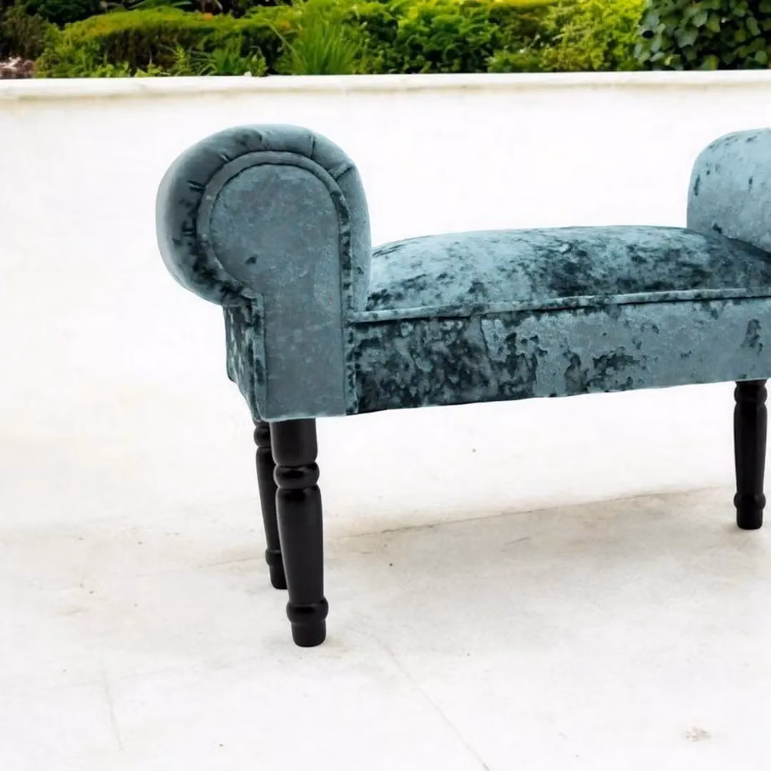 Minster Luxury Small Window Seat Bench in Blue Velvet, W86 x D30 x H52 cm – 2