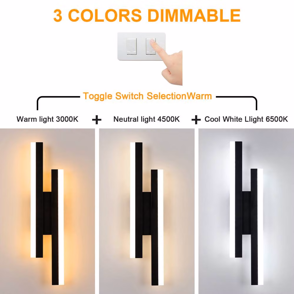 Pheashine Modern Line Form LED Wall Light in Black with Tri-color Dimming 3000K-6500K – 3
