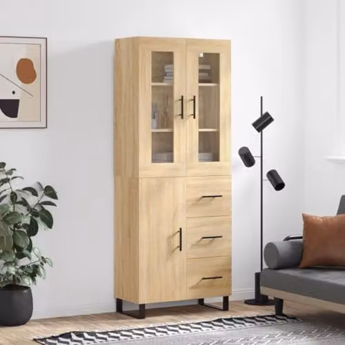 vidaXL Sonoma Oak Highboard in Brown and Beige, W/D/H: 69.5 x 34 x 180 cm – 2