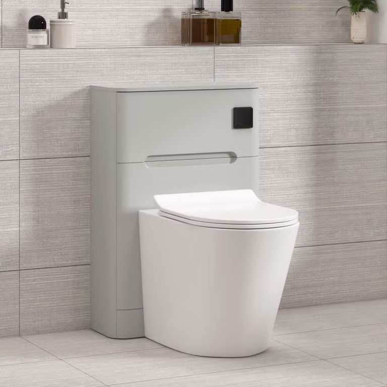 Royal Bathrooms Venice Wall Mounted Dove Grey WC Unit with Cesar Rimless Ceramic Toilet Pan, Slim Soft Close Seat and Cistern, Width: 55 cm