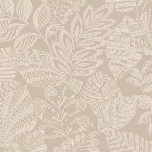 Grandeco Madou Stitched Leaves Blown Vinyl Wallpaper, Beige Floral Botanical Design